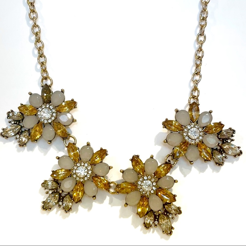Ardene Rhinestone Necklace Brown Gold Grey Chunky Flower Adjustable Statement